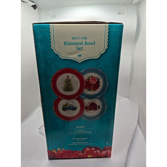 The Pioneer Woman Novelty Icons Rimmed Bowl Set of 4 Christmas Edition - Picture 3 of 8